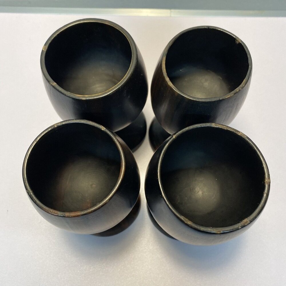Vintage Set of 4 Dark Wooden Stemmed Wine Goblets Hand turned Mid-Century Modern - Picture 3 of 16